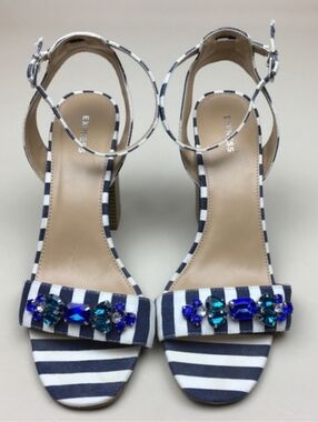 Express Blue & White Striped Jewel Strap Sandals